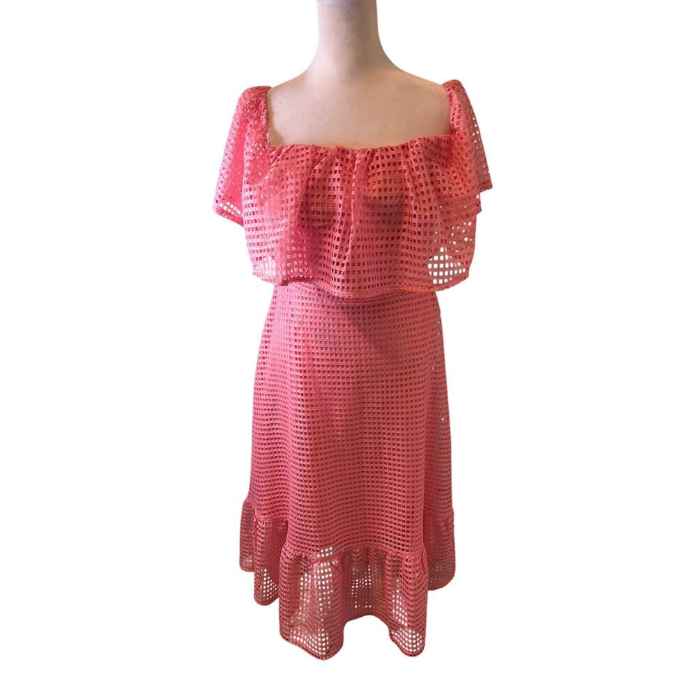 New York & Co Pink Off-The-Shoulder Midi Dress Lattice Coquette Soft Girl Spring